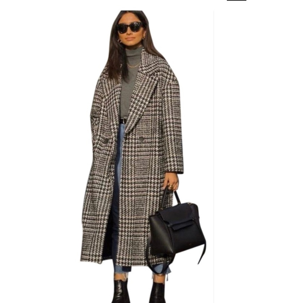 ZARA LAPEL COLLAR CHECK COAT BLACK 2152/432